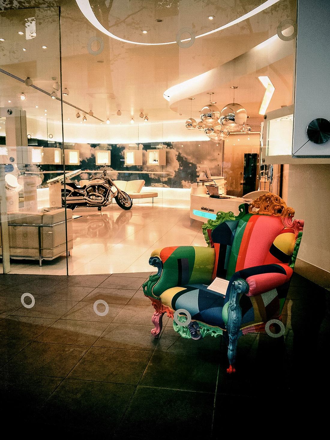 A living room with an armchair